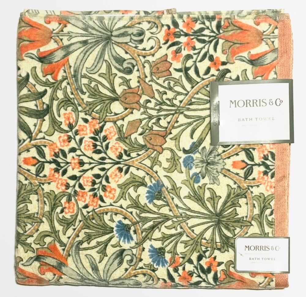 William Morris Co Bath Towel Woodland Weeds Coral Grn 1 Pc Velour NWT